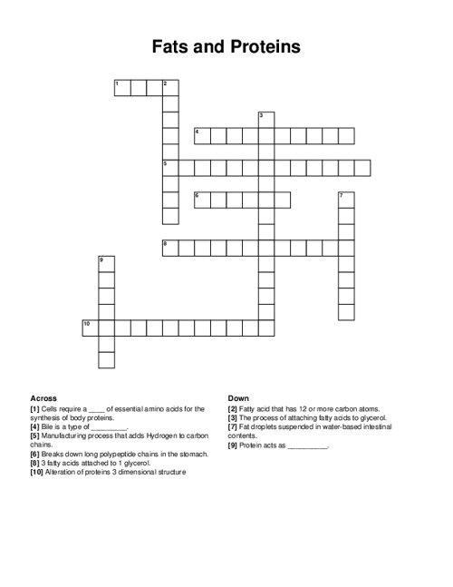 Fats and Proteins Crossword Puzzle