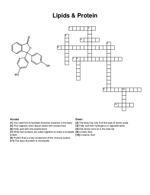 Lipids & Protein Crossword Puzzle