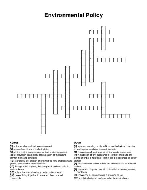 Environmental Policy Crossword Puzzle