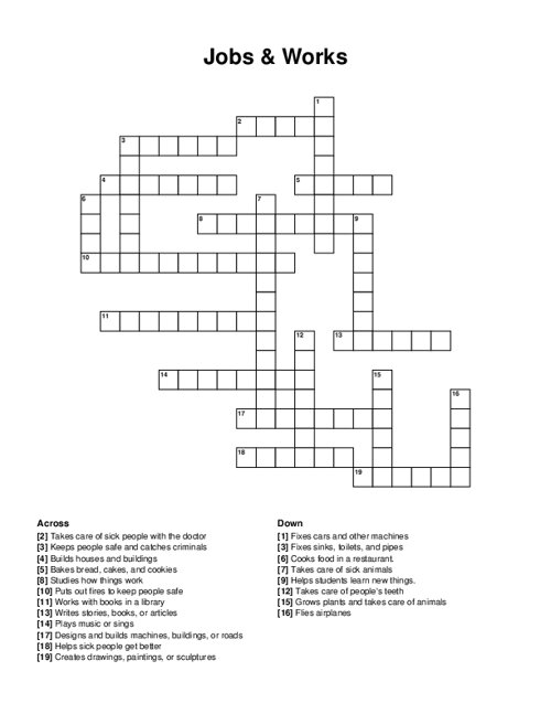 Jobs & Works Crossword Puzzle