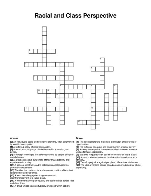 Racial and Class Perspective Crossword Puzzle