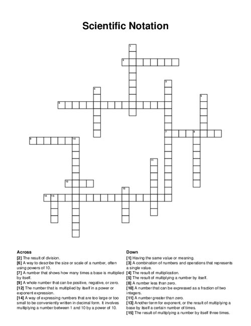 Scientific Notation Crossword Puzzle