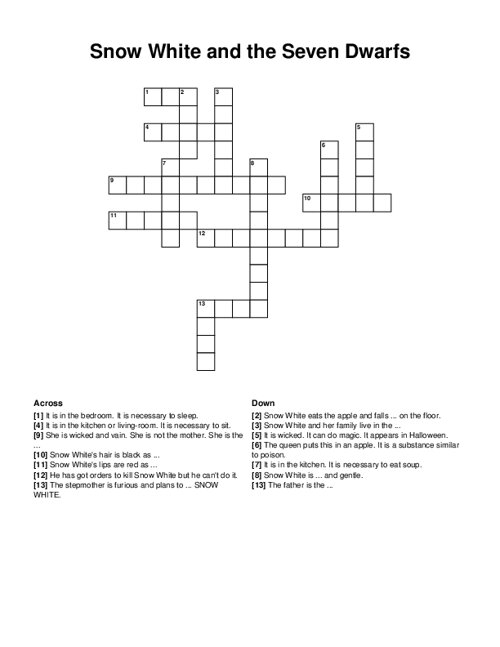 Snow White and the Seven Dwarfs Crossword Puzzle