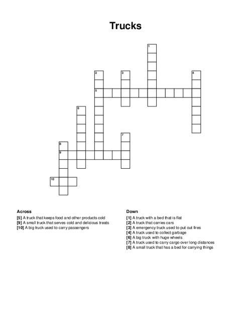 Trucks Crossword Puzzle