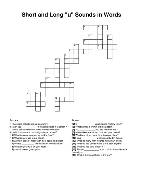 Short and Long u Sounds in Words Crossword Puzzle