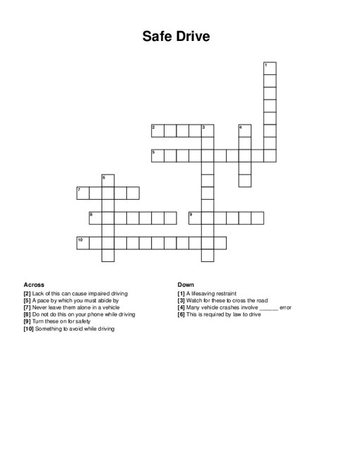 Safe Drive Crossword Puzzle