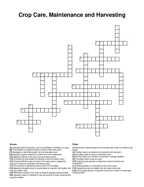 Crop Care, Maintenance and Harvesting Crossword Puzzle