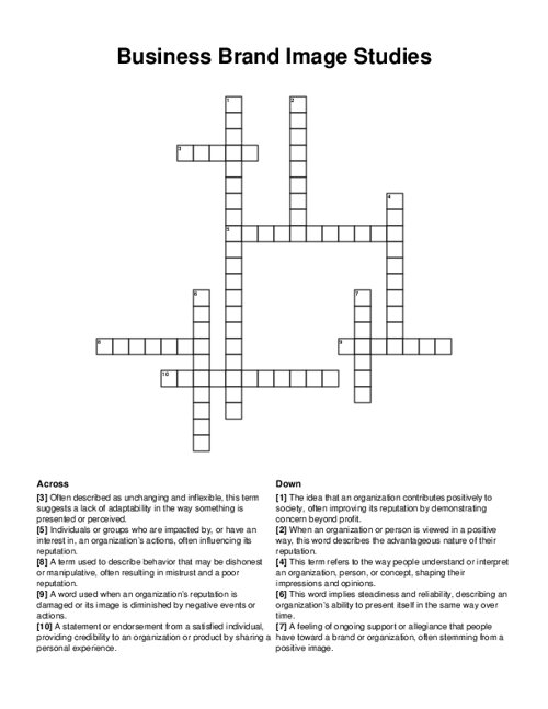 Business Brand Image Studies Crossword Puzzle