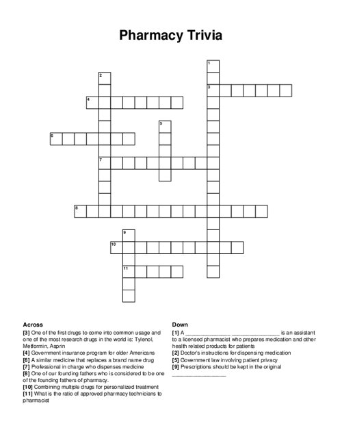 Pharmacy Trivia Crossword Puzzle