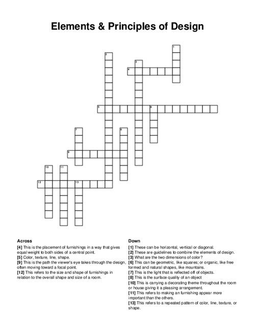 Elements & Principles of Design Crossword Puzzle