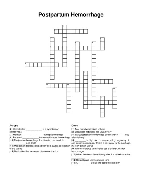 Postpartum Hemorrhage Crossword Puzzle