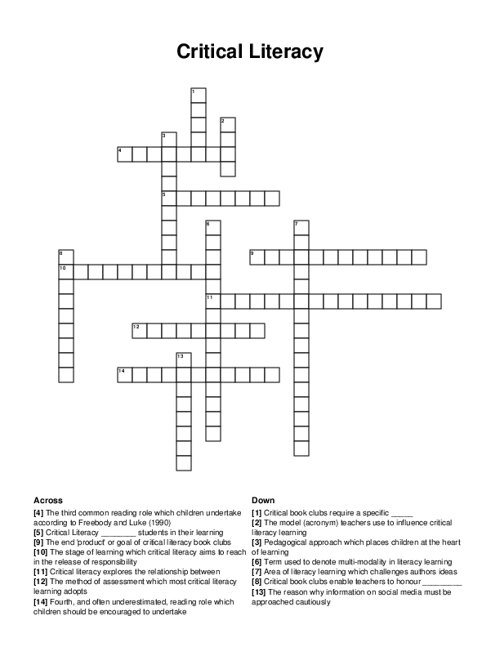 Critical Literacy Crossword Puzzle