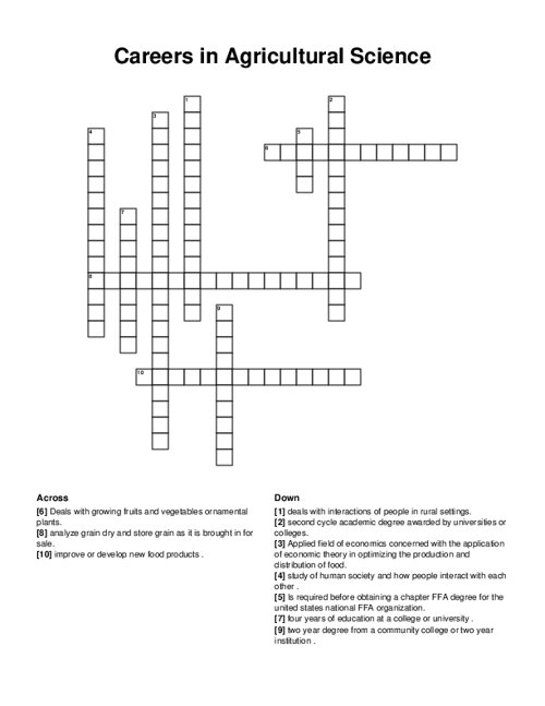 Careers in Agricultural Science Crossword Puzzle