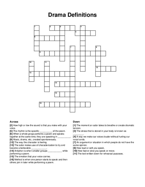 Drama Definitions Crossword Puzzle