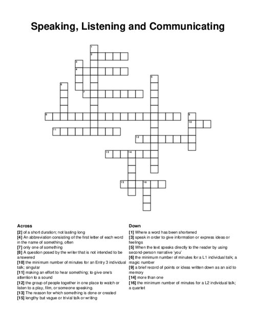 Speaking, Listening and Communicating Crossword Puzzle