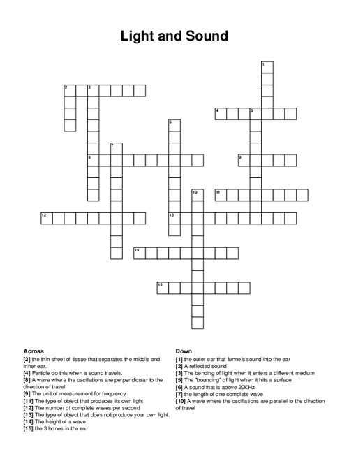 Light and Sound Crossword Puzzle