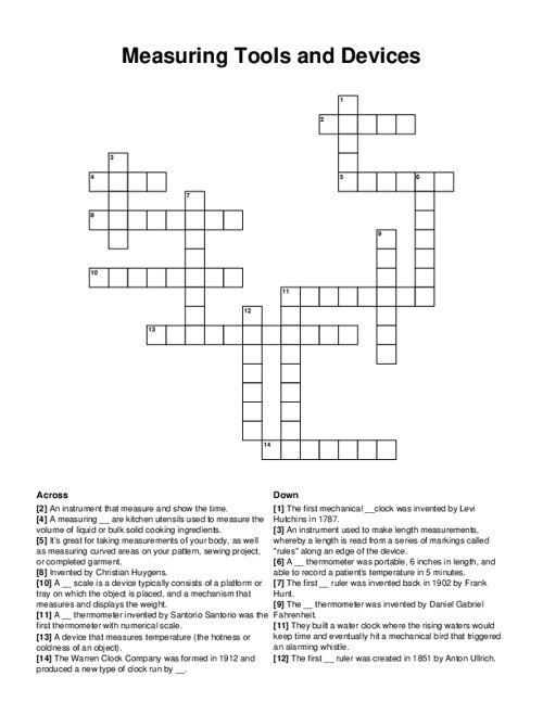 Measuring Tools and Devices Crossword Puzzle