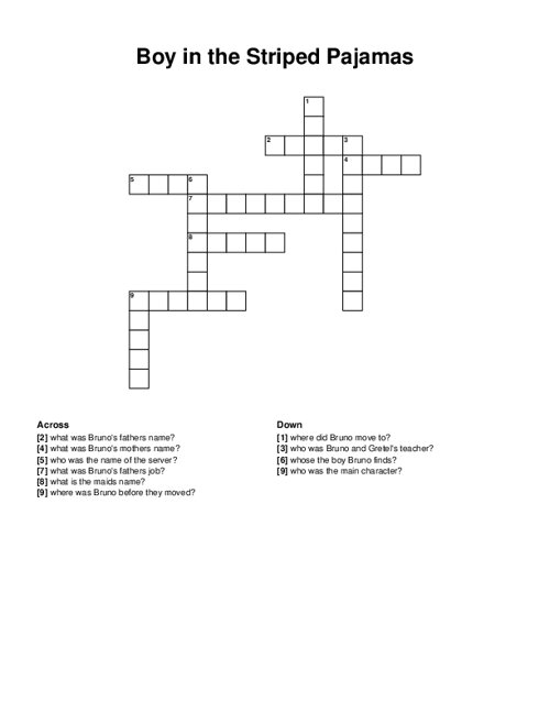 Boy in the Striped Pajamas Crossword Puzzle