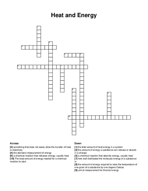 Heat and Energy Crossword Puzzle