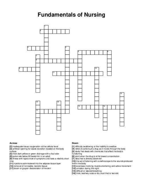 Fundamentals of Nursing Crossword Puzzle