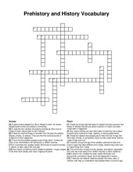 Prehistory and History Vocabulary crossword puzzle