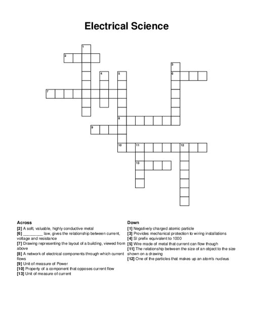 Electrical Science Crossword Puzzle