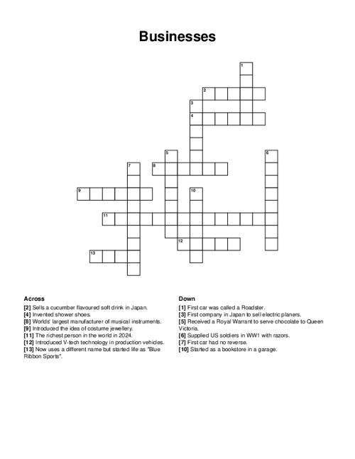 Businesses Crossword Puzzle