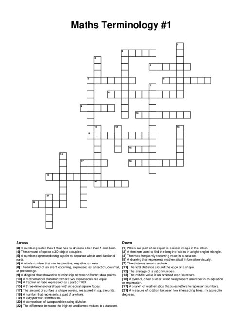 Maths Terminology #1 Crossword Puzzle