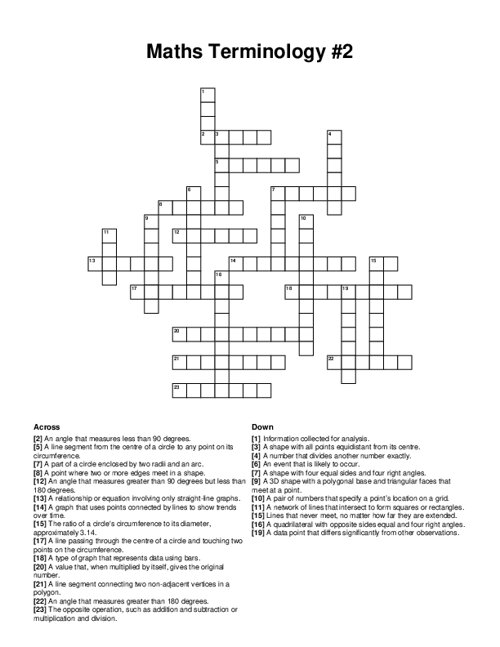 Maths Terminology #2 Crossword Puzzle