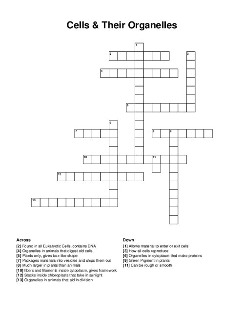 Cells & Their Organelles Crossword Puzzle