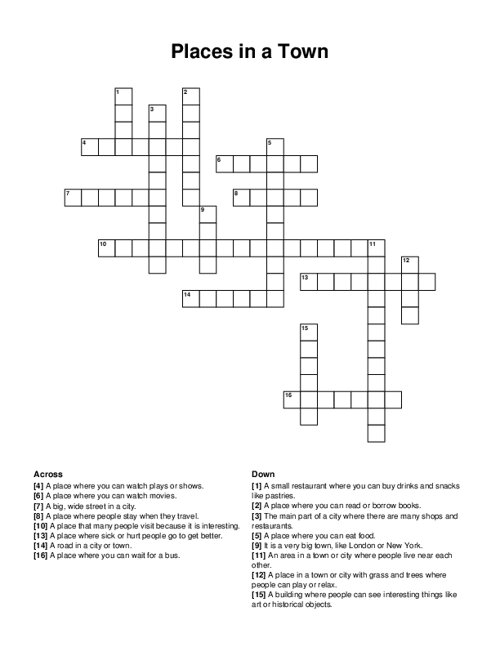 Places in a Town Crossword Puzzle