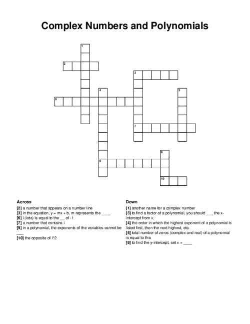 Complex Numbers and Polynomials Crossword Puzzle