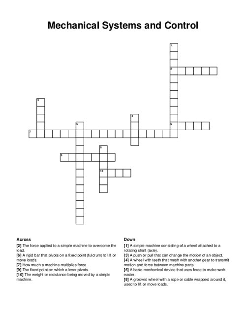 Mechanical Systems and Control Crossword Puzzle