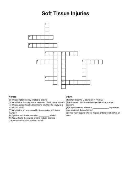 Soft Tissue Injuries Crossword Puzzle