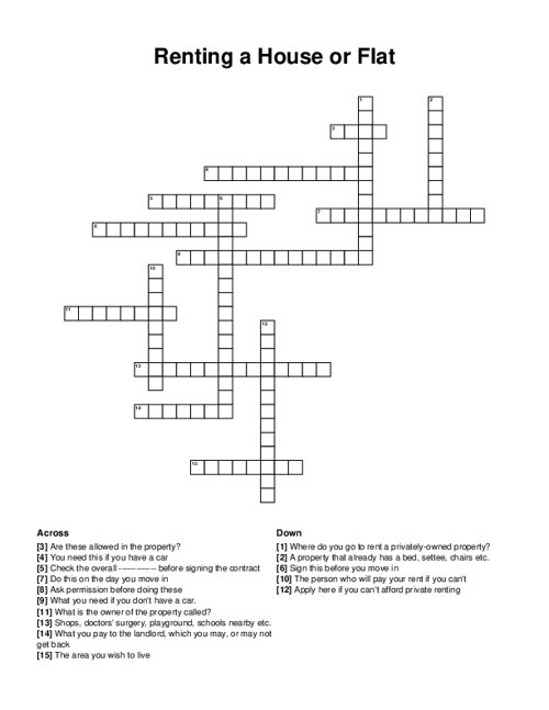 Renting a House or Flat Crossword Puzzle