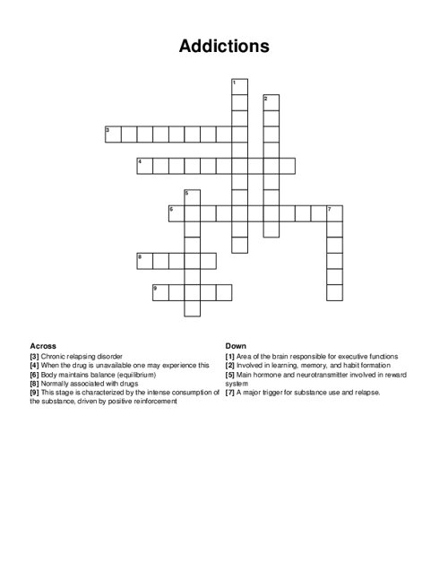 Addictions Crossword Puzzle