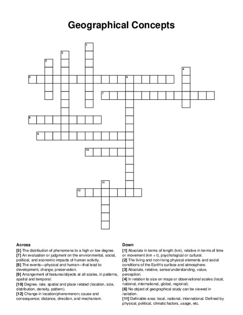 Geographical Concepts Crossword Puzzle