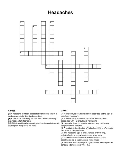 Headaches Crossword Puzzle