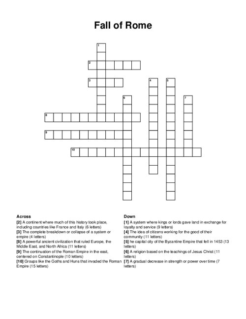 Fall of Rome Crossword Puzzle