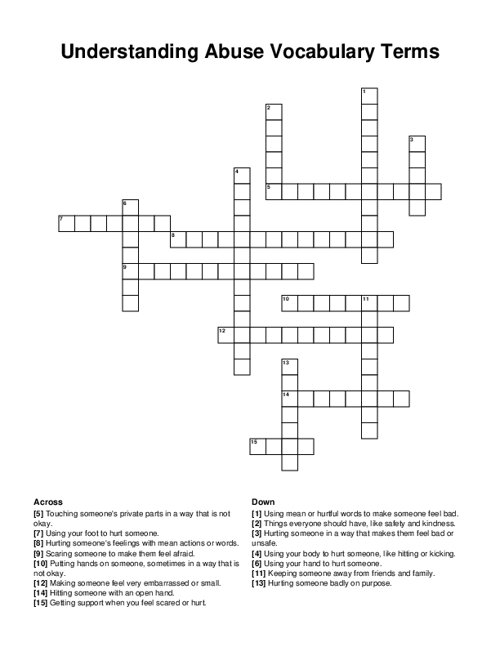 Understanding Abuse Vocabulary Terms Crossword Puzzle