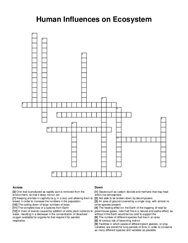 Human Influences on Ecosystem crossword puzzle