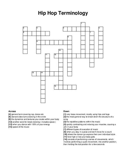 Hip Hop Terminology Crossword Puzzle