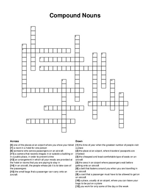 Compound Nouns Crossword Puzzle