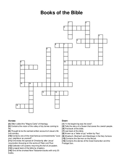 Books of the Bible Crossword Puzzle