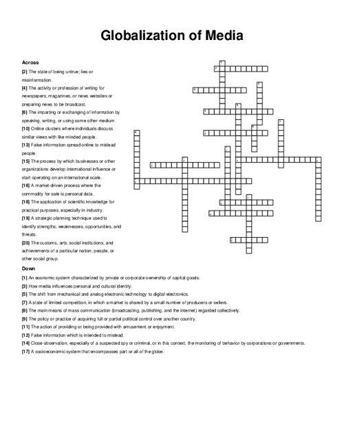 Globalization of Media Crossword Puzzle