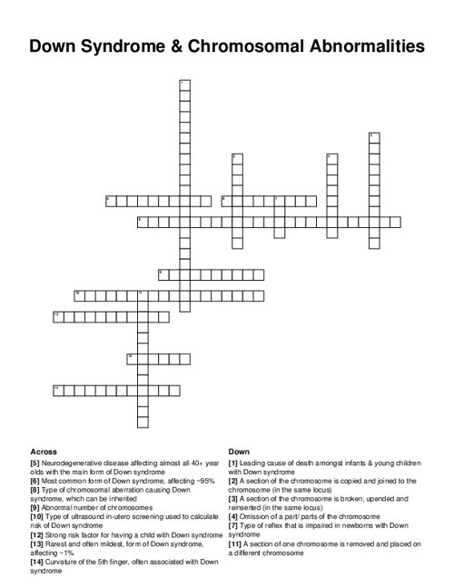 Down Syndrome & Chromosomal Abnormalities Crossword Puzzle