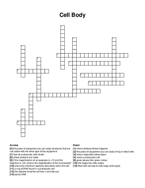 Cell Body Crossword Puzzle