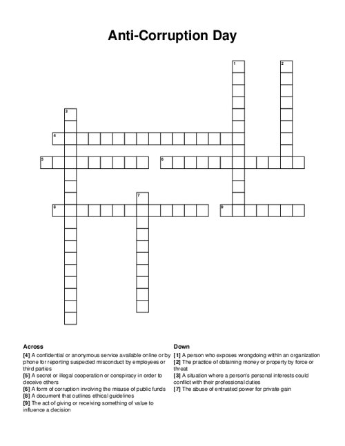 Anti-Corruption Day Crossword Puzzle