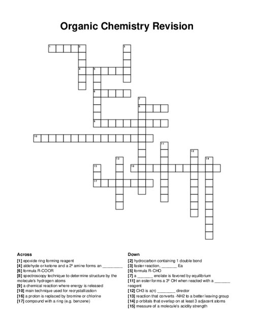 Organic Chemistry Revision Crossword Puzzle