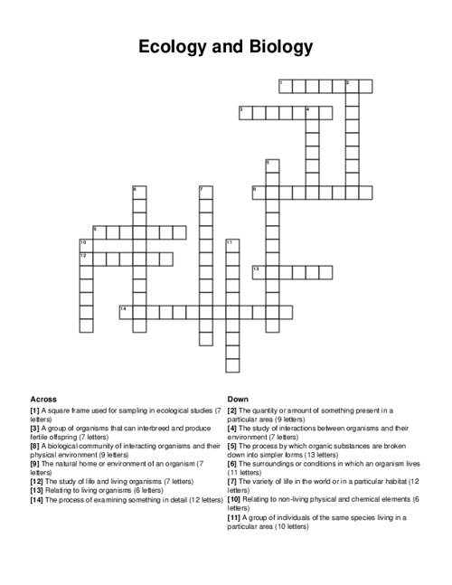 Ecology and Biology Crossword Puzzle